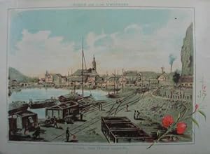 Bild des Verkufers fr Aussig, vom Hafen gesehen. Chromolithographie. Aussig, Ernst Rennert um 1895, 9,5 x 13,5 cm zum Verkauf von Antiquariat Johannes Mller