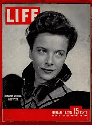 Life Magazine / February 16, 1948. Joan Tetzel; Gandhi (In Memoriam); Tennessee Williams; Lamaser...