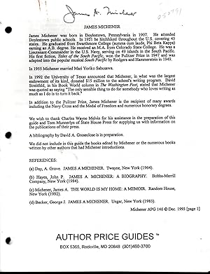 Seller image for James A. Michener (Author Price Guides Series) for sale by Dorley House Books, Inc.