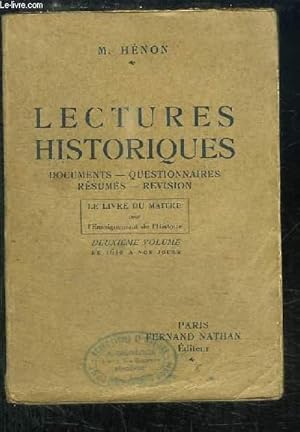 Seller image for Lectures Historiques. Le Livre du Matre pour l'enseignement de l'Histoire. 2me volume : De 1610  nos jours. for sale by Le-Livre