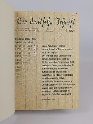 Bild des Verkufers fr Die deutsche Schrift. Vierteljahreshefte zur Frderung der deutschen Sprachen und Schrift. 68. - 70. Jahrgang, 2001 bis 2003. (Heft 2/2001 bis 4/2003 zu einem Band gebunden). zum Verkauf von ANTIQUARIAT Franke BRUDDENBOOKS