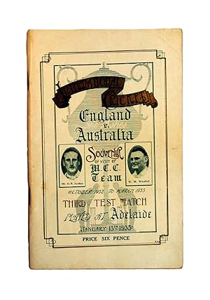 Souvenir of English Cricketers' Visit to Adelaide. Third Test Match. January 13, 1933. [Internati...