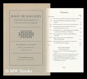 Bild des Verkufers fr Rage or Raillery; the Swift Manuscripts At the Huntington Library, by George P. Mayhew. with a Foreword by Herbert Davis zum Verkauf von MW Books Ltd.