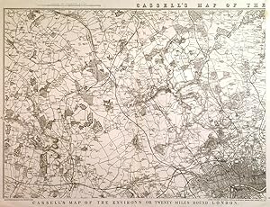 CASSELLS MAP OF THE ENVIRONS OF LONDON. Large map of the environs of London, printed on 4sheet...