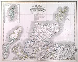 NEW ROAD MAP OF SCOTLAND WITH ALL THE LINES OF RAILWAY, CANALS &C&C. Large map of Scotland, pri...