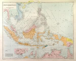 ASIATIC ARCHIPELAGO. Detailed map showing shipping routes, submarine cables and railways. A hig...