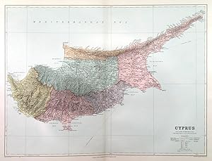 CYPRUS. A large detailed map of the Island of Cyprus. A railway line has now been laid between ...