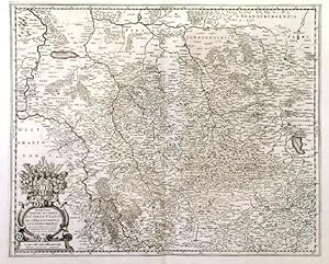 Bild des Verkufers fr SERENISSIMO PRINCIPI AC DOMINO, D. CHRISTIANO DUCI BRUNSUICENSI ET LUNEBURGENSI HANC ACCURATISSIMAM SUI DUCATUS BRUNSUICENSIS TABULAM DEDICAT CONSECRATQ.  Map of the southern part of Lower Saxony between Nienburg, Hannover, Magdeburg and Kassel, with the Harz mountains in the centre. zum Verkauf von Garwood & Voigt