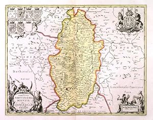 COMITATUS NOTTINGHAMIENSIS SIVE NOTTINGHAMSHIRE. Map of Nottingshamshire with two cartouches, 7...