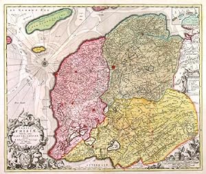 DOMINII FRISIAE TABULA, INTER FLEVUM ET LAVICAM. Detailed map of Friesland, Groningen and Drent...