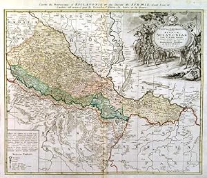 Image du vendeur pour TABULA GEOGRAPHICA EXHIBENS REGNUM SCLAVONIAE CUM SYRMII DUCATU . . Map of the eastern part of Croatia between the rivers Drava and Sava, reaching from Belgrad (Serbia) to Vellika and Virovitica (Croatia), with large figurative cartouche and table of explanations. mis en vente par Garwood & Voigt