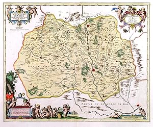 Bild des Verkufers fr L EVESCH D AIRE . Detailed map of the close wine region around Mont-de-Marsan, home of the famous Bordeaux Superieur Chateau Marsan, in southwest France, reaching to Aire, Roquefort and St. Sever, with four cartouches supported by cherubs. North orientated to the south. Published by Pieter Schenk and Gerard Valk from the plate by zum Verkauf von Garwood & Voigt