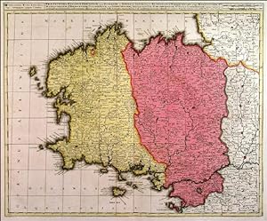 PRAEFECTURA DUCATUS BRITANNIAE, QUAE SUPERIOR ET INFERIOR.. Detailed map of the Bretagne, reach...