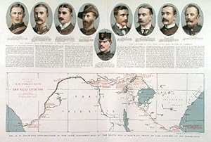 MR H. M. STANLEY S EXPLORATIONS IN THE DARK CONTINENT - MAP OF THE ROUTE AND A PORTRAIT GROUP OF...