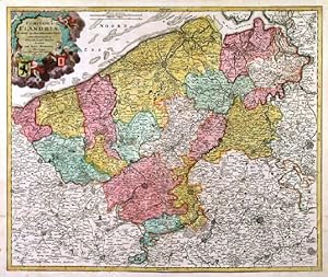 COMITATUS FLANDRIAE. Map of Flanders, the whole Belgian region northwest of Brussels, confined ...