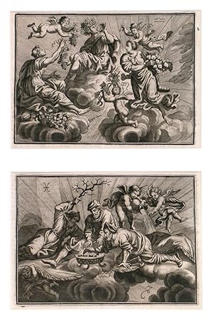 The Four Seasons Spring, Summer, Autumn, Winter. Allegorical Illustrations depicting the four s...