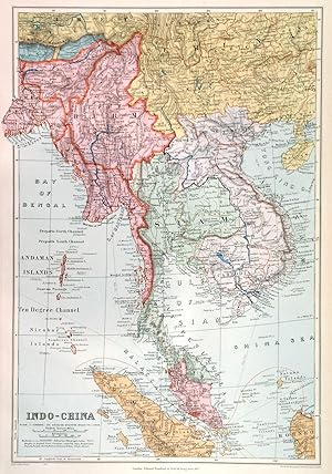 INDO-CHINA. Map of southern parts of China, Burma / Myanmar, Thailand, Cambodia, Vietnam and th...