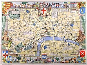 CHILDRENS MAP OF LONDON. Colourful folding map of Central London, not dissected. Pictorial map...