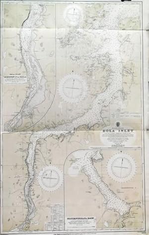 RUSSIAN LAPLAND - KOLA INLET. Large sea chart of the Kola inlet, leading from the Barents Sea t...