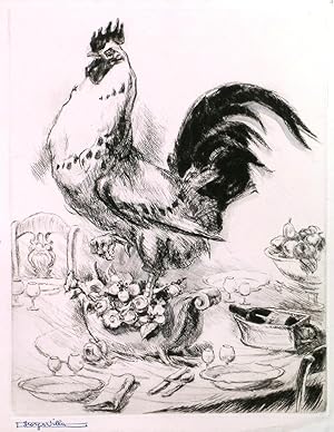 FRONT COVER ILLUSTRATION for a double page menu card for the 47th dinner of the Compagnons de la...