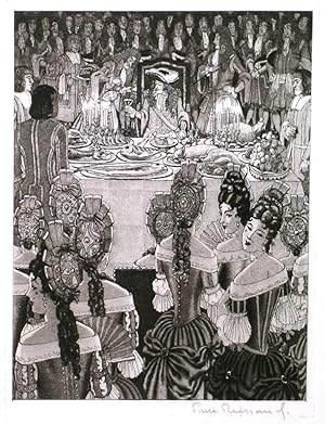 FRONT COVER ILLUSTRATION for a double page menu card for the 41st Gala dinner of the Compagnons ...