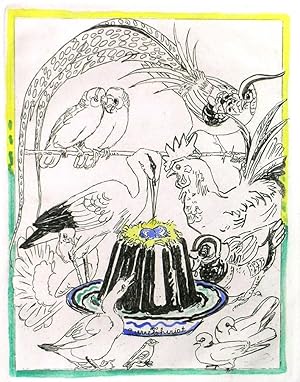 FRONT COVER ILLUSTRATION for a double page menu card for the 36th dinner of the Compagnons de la...