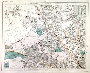 STANFORDS LIBRARY MAP OF LONDON AND ITS SUBURBS - ( Sheet 5). Kensal Green, Willesden, Kilbur...