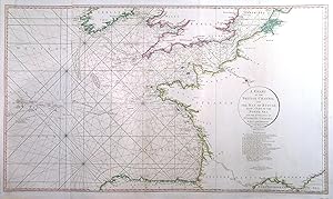 Bild des Verkufers fr A CHART OF THE BRITISH CHANNEL AND THE BAY OF BISCAY, WITH A PART OF THE NORTH SEA, AND THE ENTRANCE OF ST. GEORGE S CHANNEL . Sea chart of the British Channel, the Bay of Biscay and the Western Atlantic, with an extension showing the tracks of the encounter of the British and French fleets in May 1794. After L Abb Diquemare and L.S. De la Rochette engraved and published by zum Verkauf von Garwood & Voigt