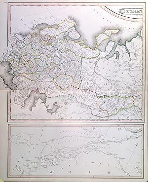 RUSSIAN EMPIRE. Two thirds of the map show the Russian Empire. Another third below is a chart o...