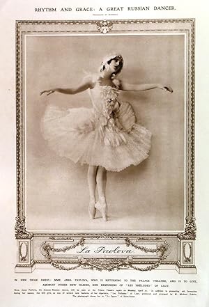 LA PAVLOVA, RHYTHM AND GRACE: A GREAT RUSSIAN DANCER. Pavlova dressed as the swan in La Cygne...