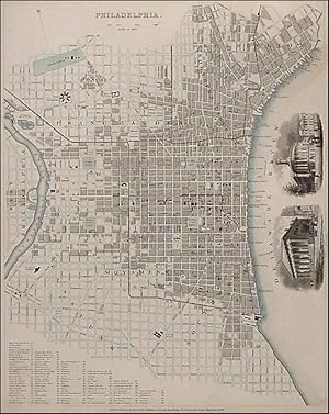 'PHILADELPHIA'. Town plan with 2 vignettes of Bank and Exchange.