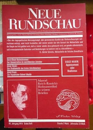 Image du vendeur pour Neue Rundschau 85. Jahrgang 1974. Erstes Heft. mis en vente par Antiquariat Blschke