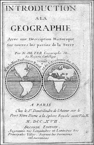 INTRODUCTION A LA GEOGRAPHIE. . Title page with small simple double hemisphere world map, showing...