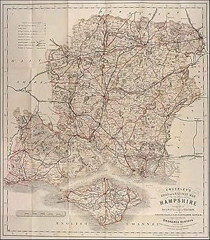 CRUCHLEYS ROAD AND RAILWAY MAP OF THE COUNTY OF HAMPSHIRE.. Folding map, not dissected. Hampsh...