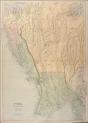 BURMA AND ADJACENT COUNTRIES. Very detailed large map of Burma from the Gulf of Martaban going ...