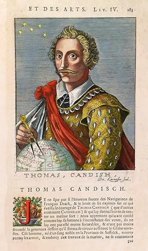 THOMAS CANDISCH. Head and shoulder portrait of Thomas Cavendish, British circumnavigator, holdi...
