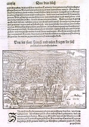 Bild des Verkufers fr VON DER STATT ZRICH. . View/plan of Zrich in Switzerland. Woodcut by zum Verkauf von Garwood & Voigt