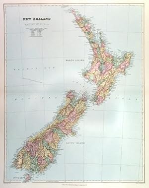 NEW ZEALAND. A detailed map towards the end of the 19th century.