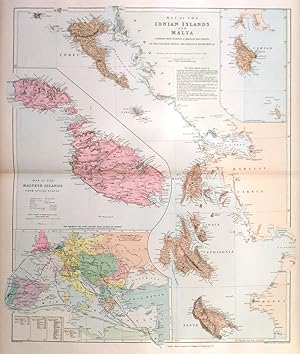 MAP OF THE IONIAN ISLANDS AND MALTA. Map of the Ionian Islands with inset of Cerigo Island and ...