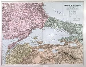 THE SEA OF MARMARA. Highly detailed map of the Sea of Marmara and area around including Adriano...