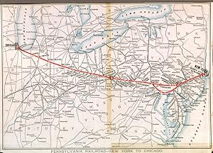 PENNSYLVANIA RAILROAD - NEW YORK TO CHICAGO. A map of the railway line and all the stops betwee...