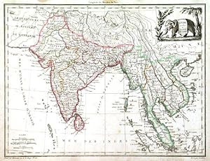 INDE EN DEÇA ET AU DELA DU GANGE . Map of India and East India (Burmah, Thailand, Malaysia) with ...