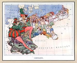 GERMANY. Caricature map of Germany, showing children following the Pied Piper of Hamelin.