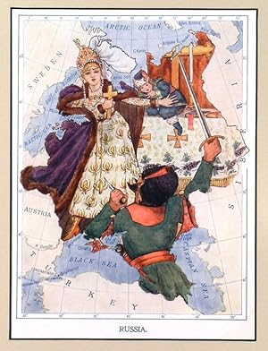 RUSSIA. Caricature map of Russia, showing little Tsar Peter being protected by his mother.