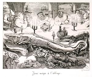FRONT COVER ILLUSTRATION for a double page menu card for the 46th dinner of the Compagnons de la...