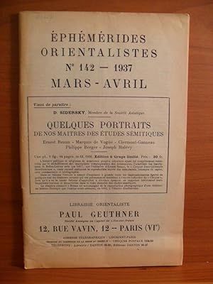 Bild des Verkufers fr EPHEMERIDES ORIENTALISTES No. 142, 1937 MARS - AVRIL zum Verkauf von Rose City Books