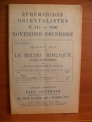 Image du vendeur pour EPHEMERIDES ORIENTALISTES No. 141, 1936 NOVEMBRE - DECEMBRE mis en vente par Rose City Books