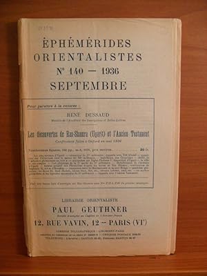 Immagine del venditore per EPHEMERIDES ORIENTALISTES No. 140, 1936 SEPTEMBRE venduto da Rose City Books