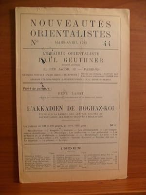 Image du vendeur pour NOUVEAUTES ORIENTALISTES No. 44 MARS - AVRIL 1933 mis en vente par Rose City Books