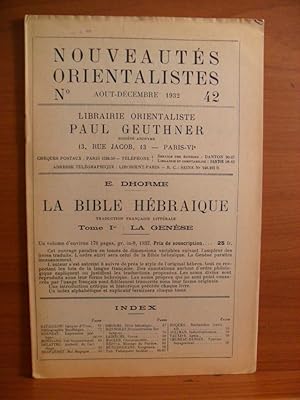 Bild des Verkufers fr NOUVEAUTES ORIENTALISTES No. 42 AOUT - DECEMBRE 1932 zum Verkauf von Rose City Books